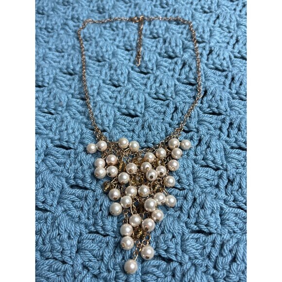 Jewelry - Goldtone Faux Pearl Bead Cluster Necklace 16 - 19 inches Long
